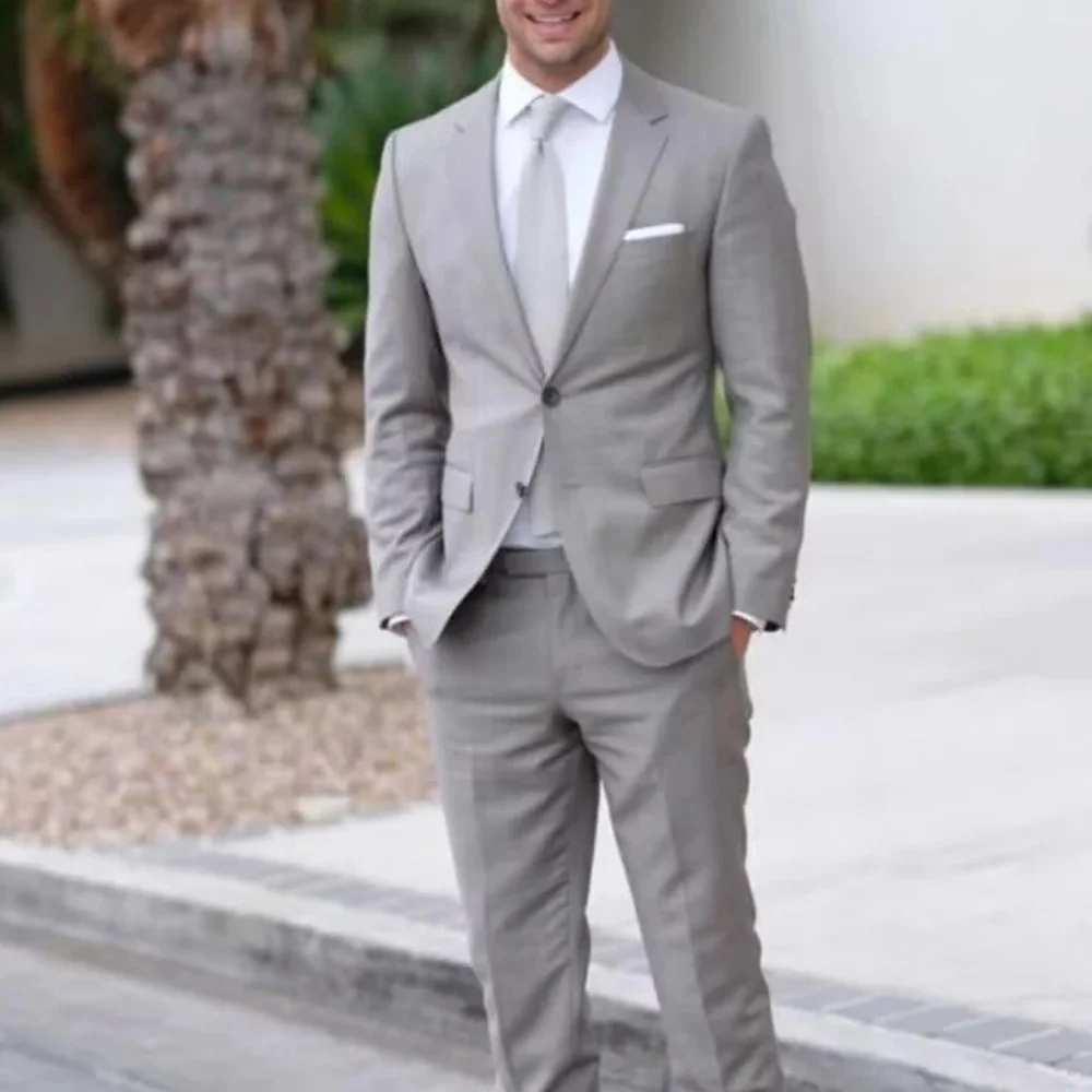 

Handsome Men's Formal Gray Suits Groom Single Breasted Party Wedding Lapel Tuxedos(Jacket+Pants)