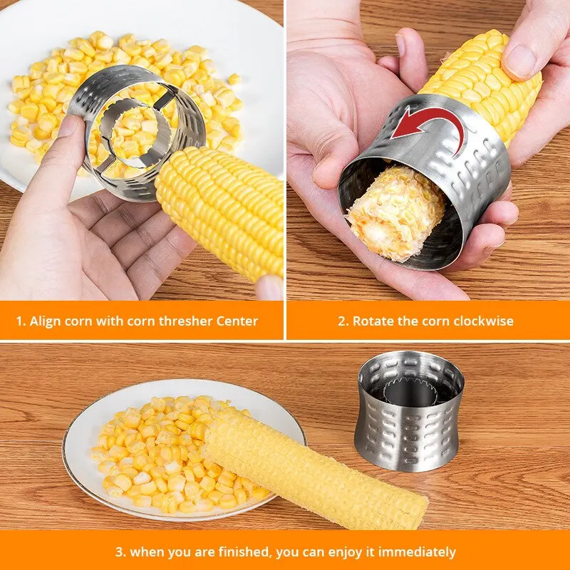 Stainless Steel Corn Stripper Cob Remover Cutter Shaver Stripper Rotate Corn Peeler New Fruit Vegetable Cooking Kitchen Tool 1Pc