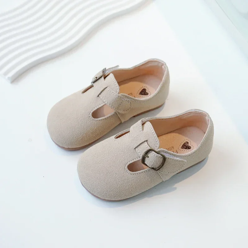 Children Flats Retro Shoes Japanese Style Round Head Simple Hook & Loop Kindergarten Casual Shoes Baby First Walker Shoes