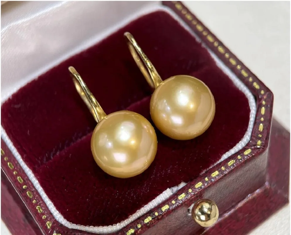 Amazing AAA++ 9-10mm 10-11mm 11-12mm Nature south sea Round golden Real Pearl Earrings Silver 925s