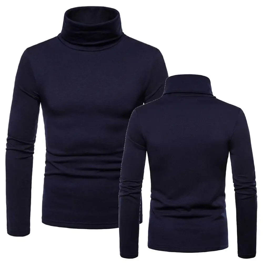 Mens Slim Basic Thermal Stretch T-Shirt Male Long Sleeve TShirt Men's Tops Tee Fashion Roll High Collar T Shirts for size S-3XL