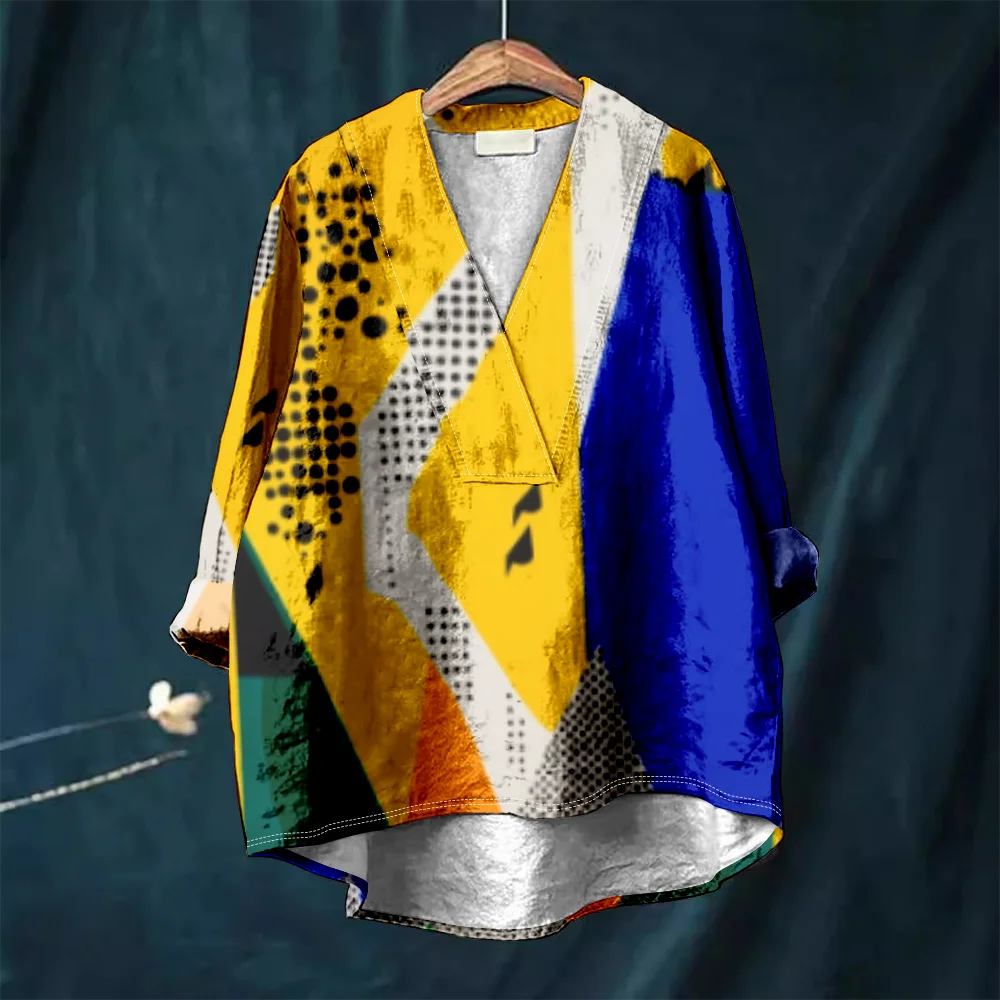 

Kawaii Burger Printed Women Casual V Neck Shirt Colorful Art Geometry Harajuku Kimono Blouse Hipster Shirts Summer Cozy Top