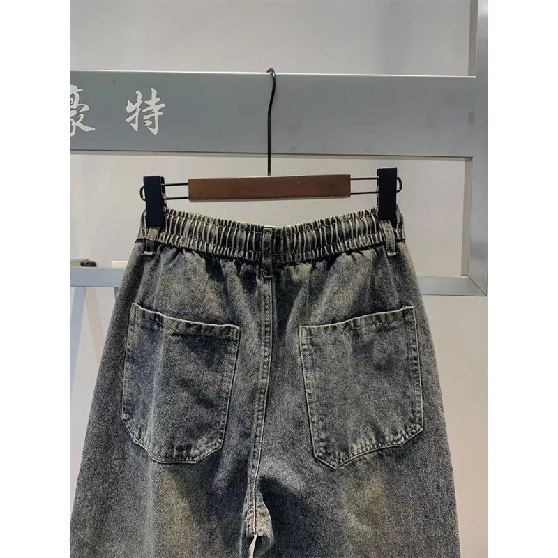 Spring Autumn 2025 Korean Style Loose Waistband Vintage Loose Denim Pants Men's Trendy Brand Radish Baggy Drawstring Harem Pants