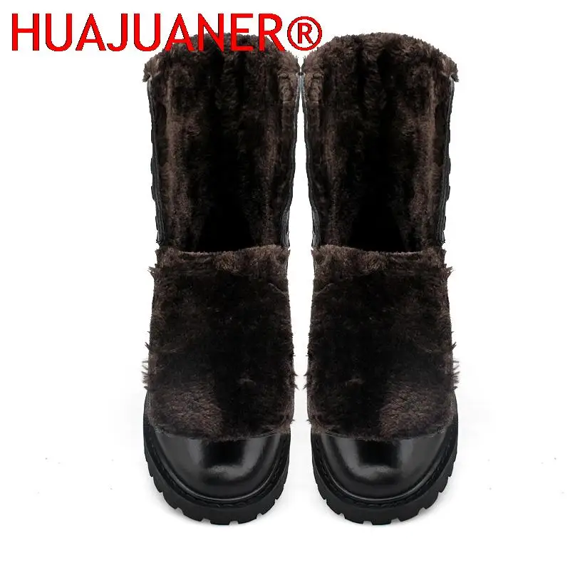 High Top Men Boots Fashion Winter Shoes Genuine Leather Warm Snow Shoes Man Fur Brand Luxury Boots Military Boots Big Size 36-52