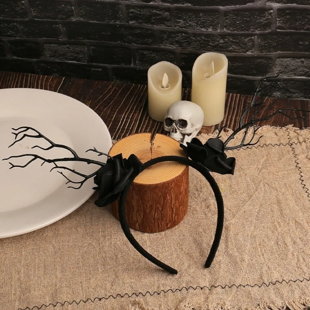 ギフトローズフラワーハロウィンヘッドバンドコウモリスカルブランチヘアフープ写真小道具ノンスリップハロウィンフラワークラウンホリデーデコレーション