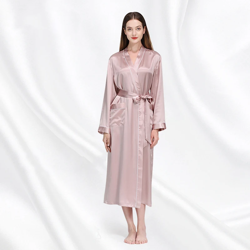 19mm Mulberry Silk Robe Women Notched Collar Long Morning Gown Sexy Bathrobe 100% Silk Sleepwear Luxury Loungewear