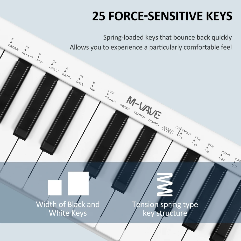 SMK-25mini MIDI Keyboard Rechargeable 25-Key MIDI Control Keyboard Mini Keyboard MIDI Controller with 25 Velocity Sensitive Keys