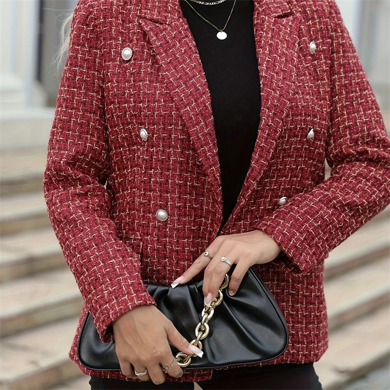 Nowy Płaszcz Damski z Zapachem, Dwurzędowy, Długi, na Wiosnę i Jesień 2026, Odzież Wierzchnia Damska, Wyszczuplający, Krótki, z Błyszczącego Jedwabiu