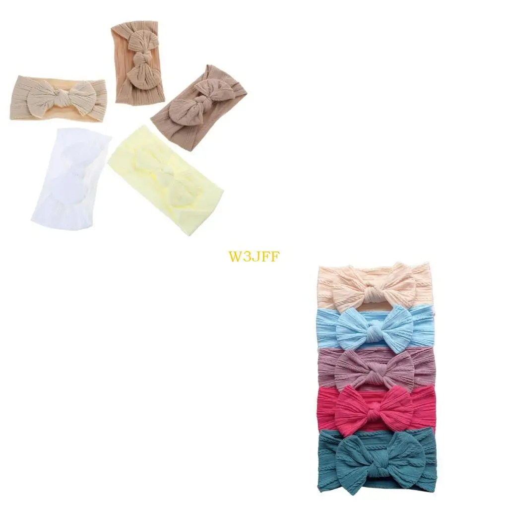 

W3JF 5Pcs Baby Bow Headband Kid Unisex Cabin Knit Headbands Toddler Elastic Headdress