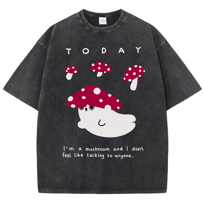 Camiseta lavada con estampado de setas creativas de hoy para mujer, pantalón corto informal de gran tamaño, Camiseta de algodón de manga para verano, ropa de Hip Hop