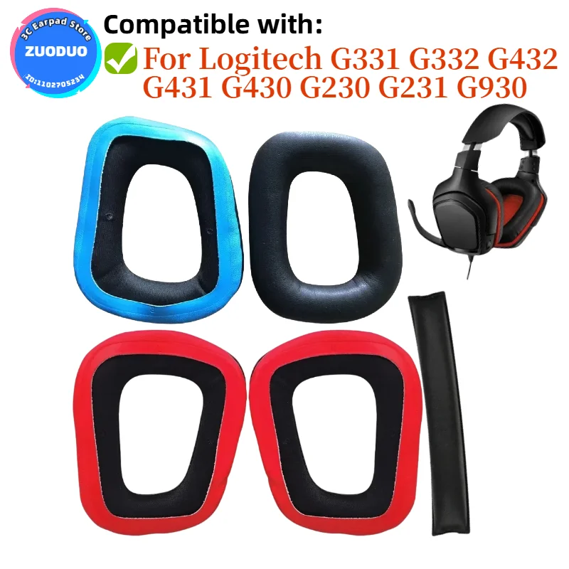 

Soft Foam Protein Leather Compatible For Logitech G331 G332 G432 G431 G430 G230 G231 G930 Headset Earmuff Earphone Sleeve