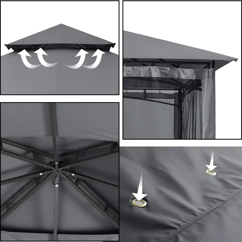 Sturdy Patio Gazebo 8 Ft X 8 Ft With Mosquito Netting By Dark Gray Awnings Canopy Tent