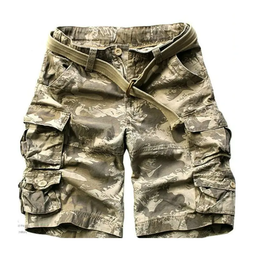 High Quality Camouflage Cotton Cargo Shorts For Men Summer Multi Pocket Military Knee Length Casual Men\'s shorts ( Free Belt )