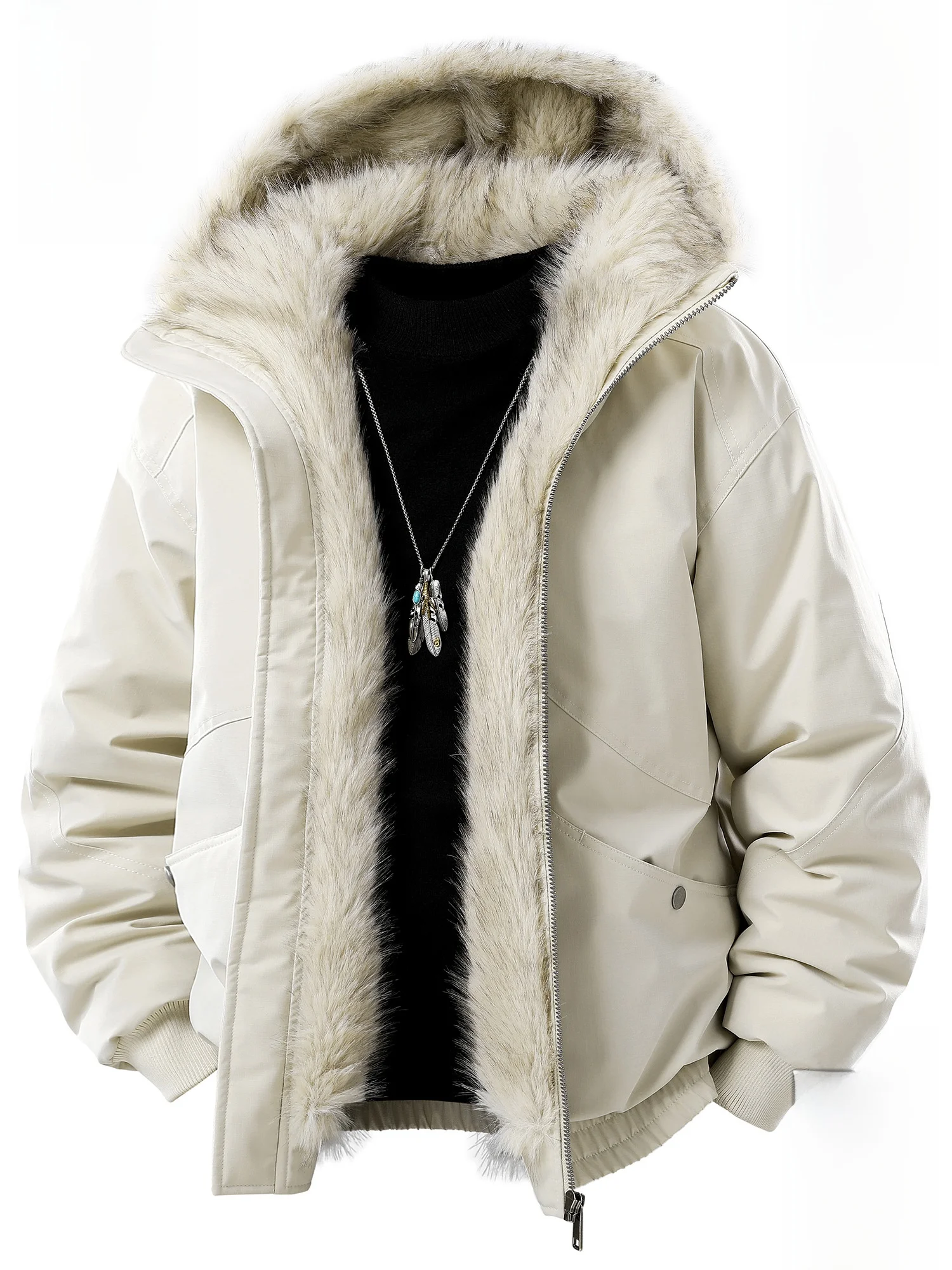 

PaulFrank Large-Mouth-Monkey-Sign Mountain-Eagle Retro Fur-Collared Jaet Men Winter Casual Loose Warm New Cotton Coat