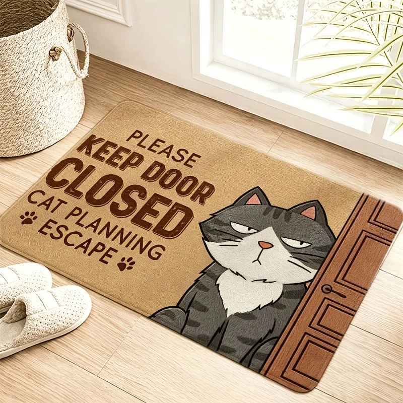 Funny Cat Keep Door Closed Mat Welcome Doormat for Pet Lovers Entrance Mat Bathroom Rug