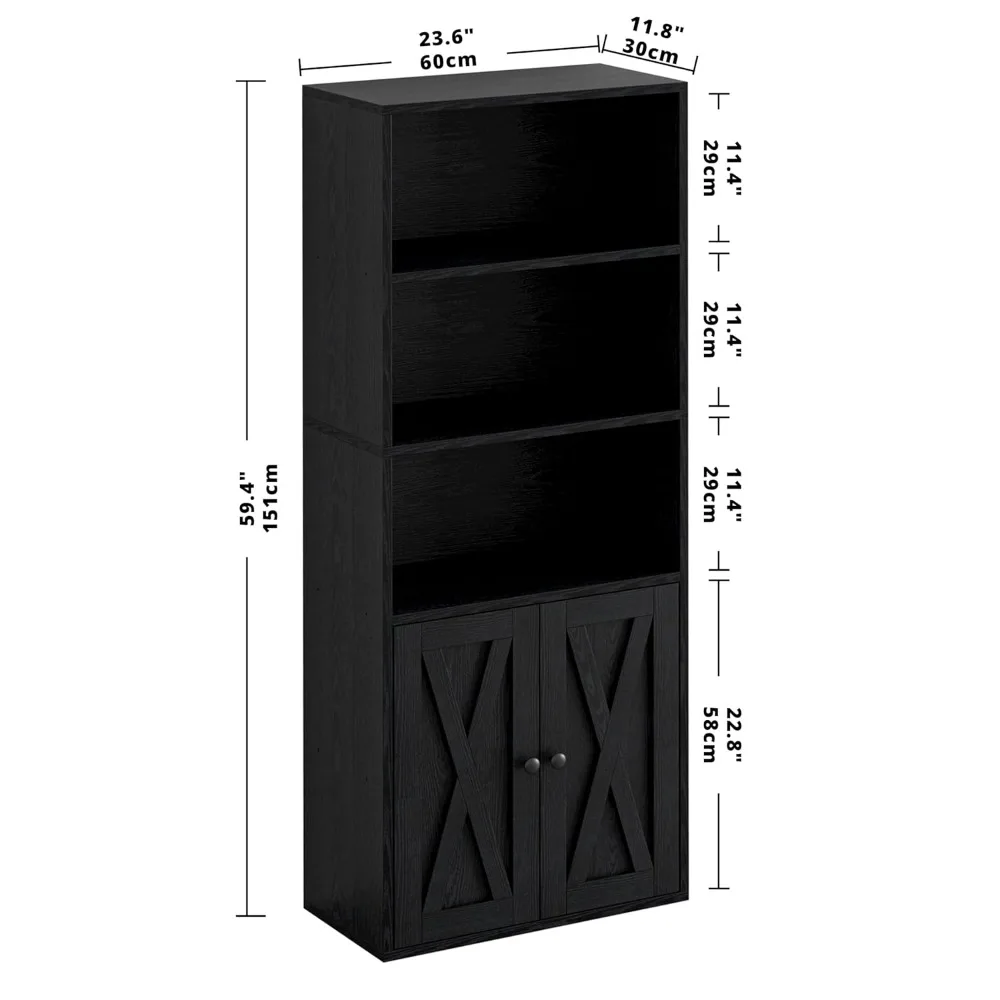 

Industrial Bookshelves and Bookcases with Doors 11.8 in Depth Floor Standing 5 Shelf Display Storage Shelves, Customized