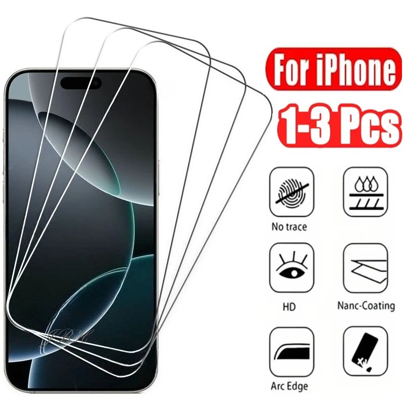 

Полностью прозрачное закаленное стекло для iPhone 17 Pro Max Защитная пленка для экрана для iPhone 16 13 11 12 14 15 Pro Max XS XR 16e 13 Mini SE Film