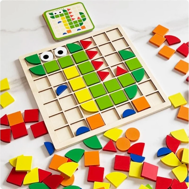 木製パターンブロックセット 120ピース 幾何学的形状パズル クラシックモンテッソーリ タングラムおもちゃ 高齢者と子供向けパズルゲーム