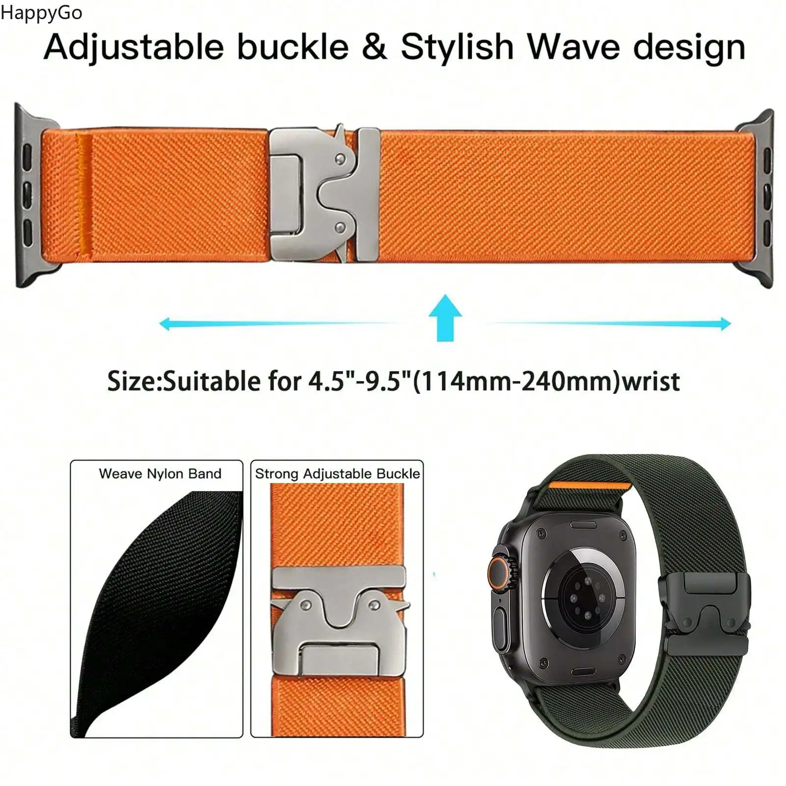 Wide Stretchy Nylon Wrist Strap with Parachute Buckle, Elastic Sport Watch Bands for Men & Women, Compatible with Apple Watch Ultra 1/2 49mm 46mm 45mm 44mm 42mm 41mm 40mm 38mm, Fit iWatch Series 11 10 9 8 7 6 5 4 3 SE 1/2