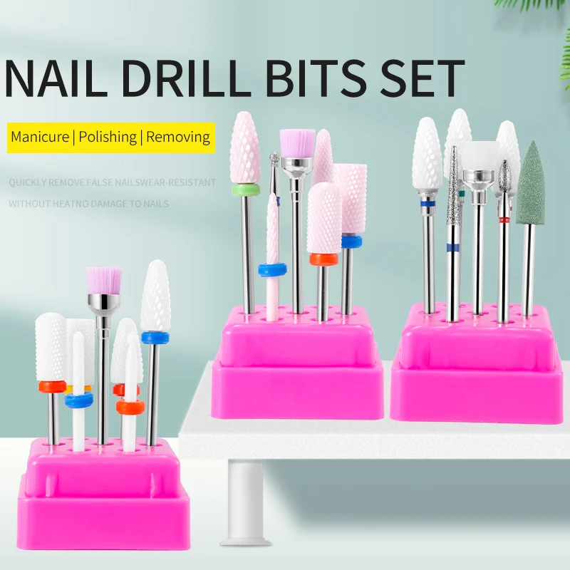 7/8 шт. с коробкой, алмазные фрезы, сверла для ногтей, электрическая дрель, маникюрная педикюрная машина, инструменты для ногтей, аксессуары