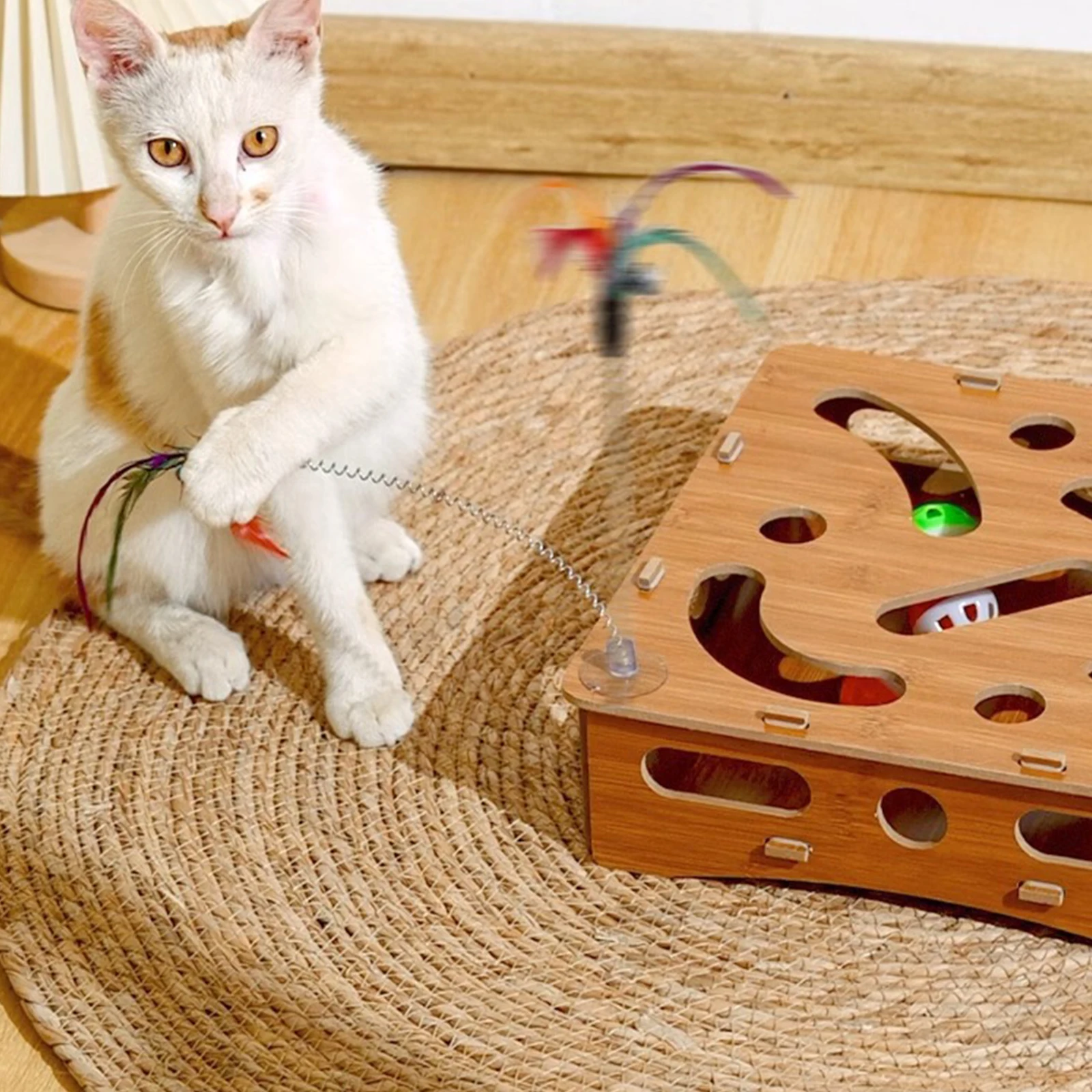 صندوق إثراء ملف أظافر القط مع 6 كرات لوحة خدش أظافر الحيوانات الأليفة للعبة المتاهة للقطط الداخلية لعبة القط التفاعلية ذاتية التمساح #5