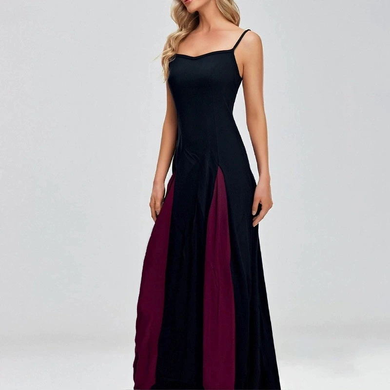 Robe longue à manches longues et col rond pour femmes, ligne A, couleur contrastée, élégante, Patchwork noir et blanc, printemps et automne 2025