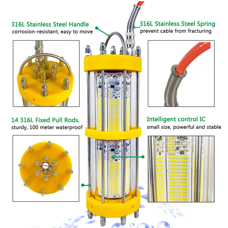 Underwater Light For Fishing 2000W Deep Sea White 220v LED Squid Fishing Lamp Salmon Farming Light Water Proof Fishing Lights