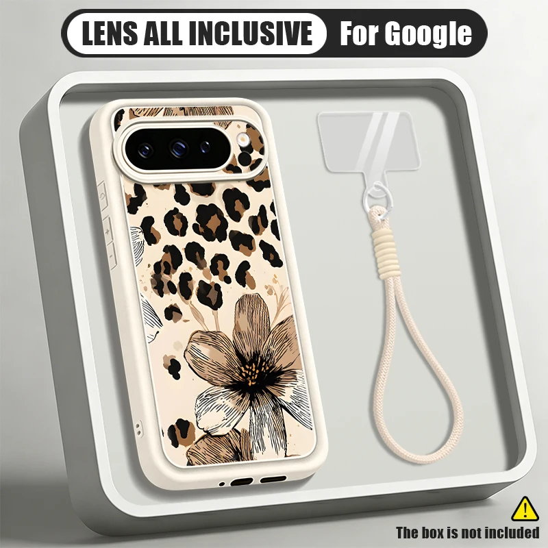 Leopard Flower Wrist Strap Lanyard Phone Case For Google Pixel 10 9 8 7 Pro 9A 8A 7A Pixel 9 10 Pro XL Soft TPU Silicone Cover