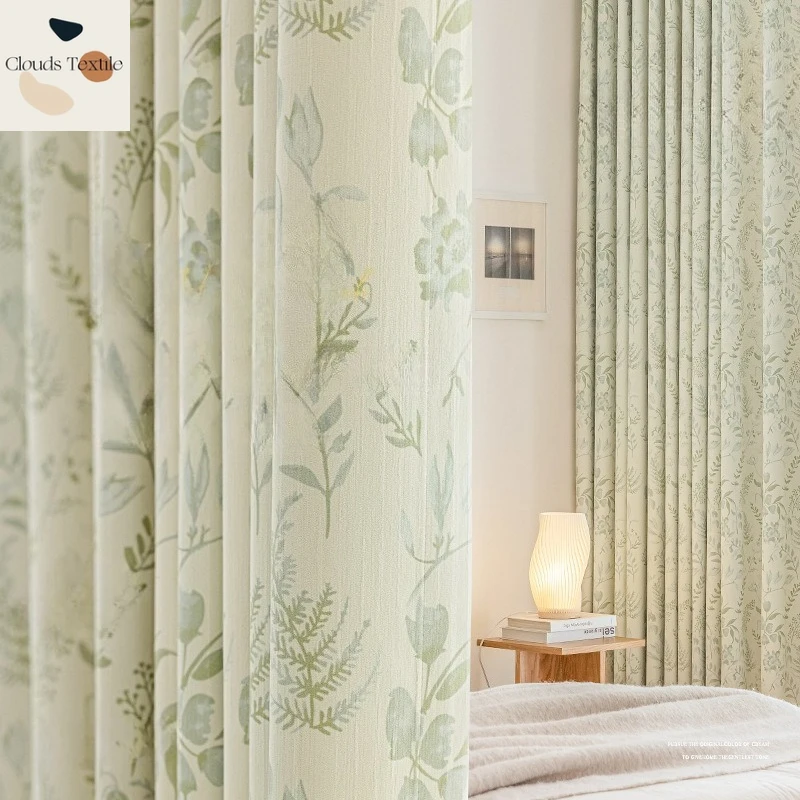 

Modern French Rustic Style Chenille Curtains for Living Room Bedroom Blackout New Printed Green Curtains Customize