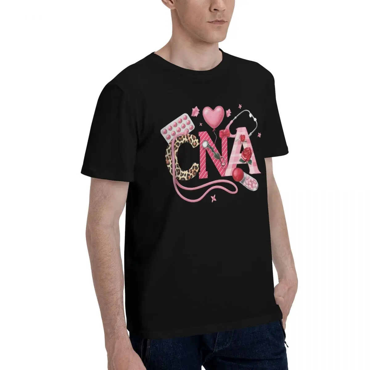 CNA Leopard Stethoscope Hearts Sports Tshirt High quality Leisure Title Graphic USA Size