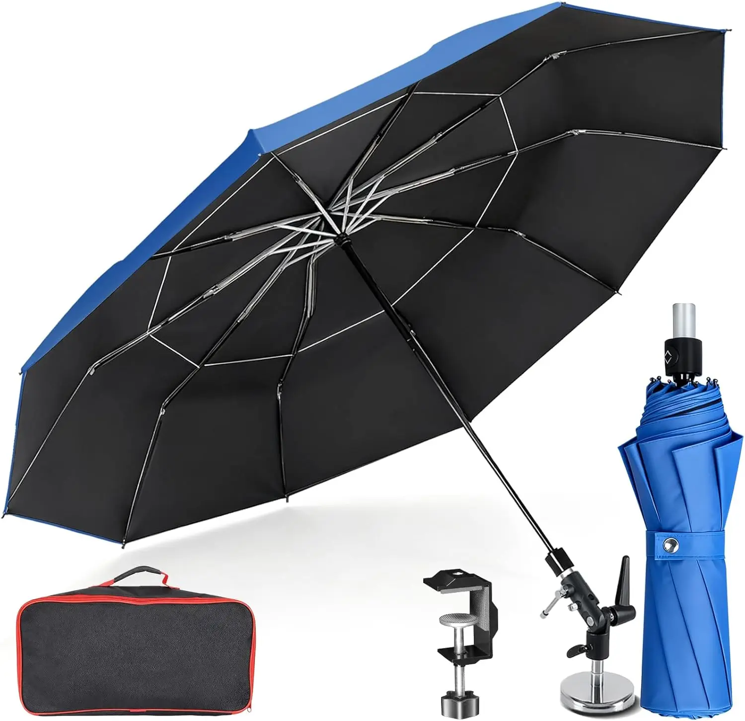 

60" Folding Magnetic HVAC Umbrella with Universal Clip, Reinforced Fiberglass, Wind-Resistant for Outdoor Activities