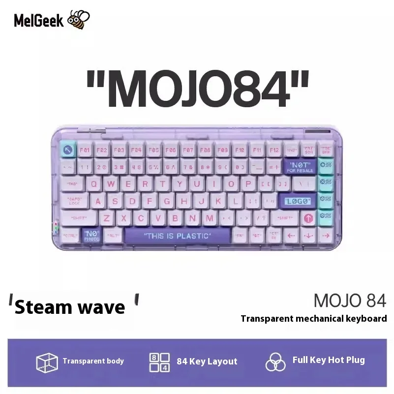 Melgeek Mojo84 Transparent Wireless Mechanical Keyboard Bluetooth Office Mute Keyboard Hot Swap Rgb Wired Three Modes Keyboard