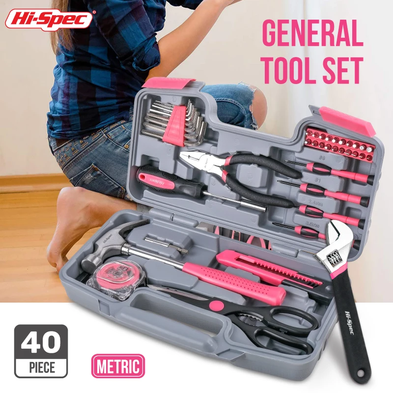 

Hi-Spec Multifunction Home Tool Case Set Household Hand Repairing Tool Kit Hammer Wire Cutter Wrench Screw Tape Measure Tool Box