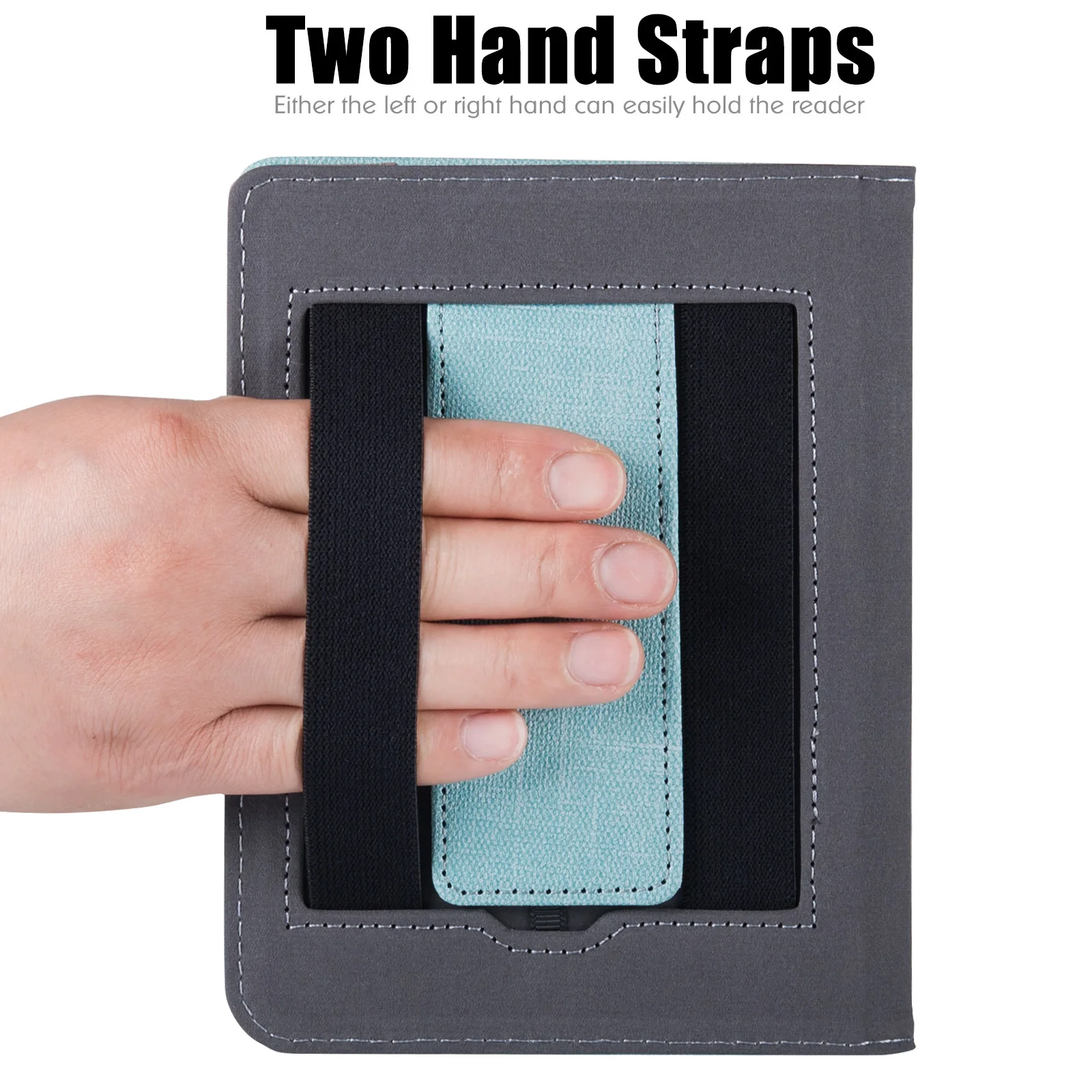 Stand Case for Boox Darwin X/Darwin 2 3 4 5 6 7 8 9 11 e-Reader - PU Leather Sleeve Cover with Hand Straps