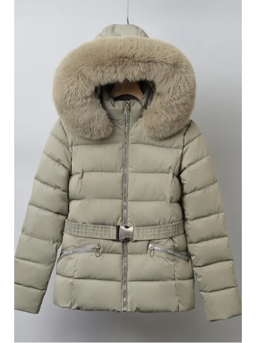 

Ele Mommy Coat Thiened down Cotton Jaet Winter Hat with Belt Slimming Mid-Length Outerwear Korean Sle Loose Fit