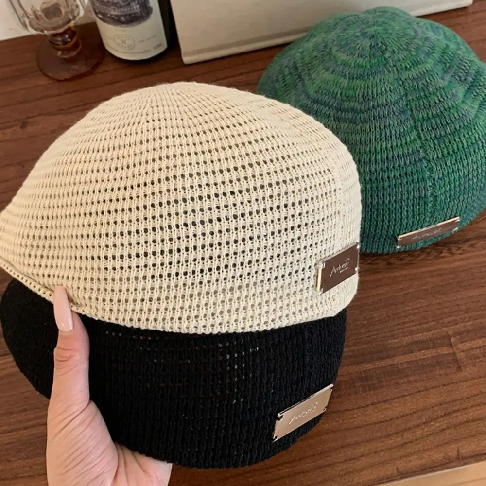 

Elegant Breathable Hollowed Out Beret Hat Vintage Japanese Style Weave Hat Thin Fashionable Crochet Knitted Cap Beach