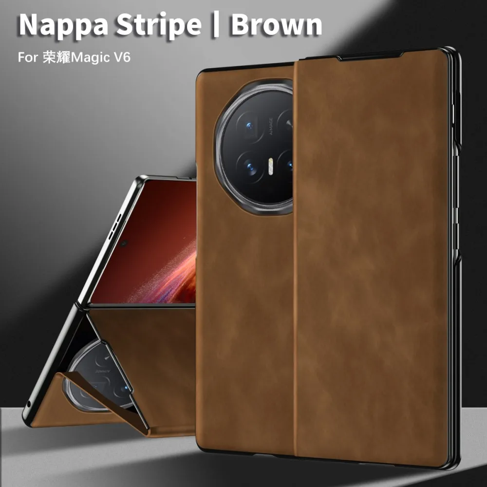 

Phone Case For Honor Magic V6 V5 Solid Color Flip Pu Leather Holder Design Protective Shell Protection Back Cover
