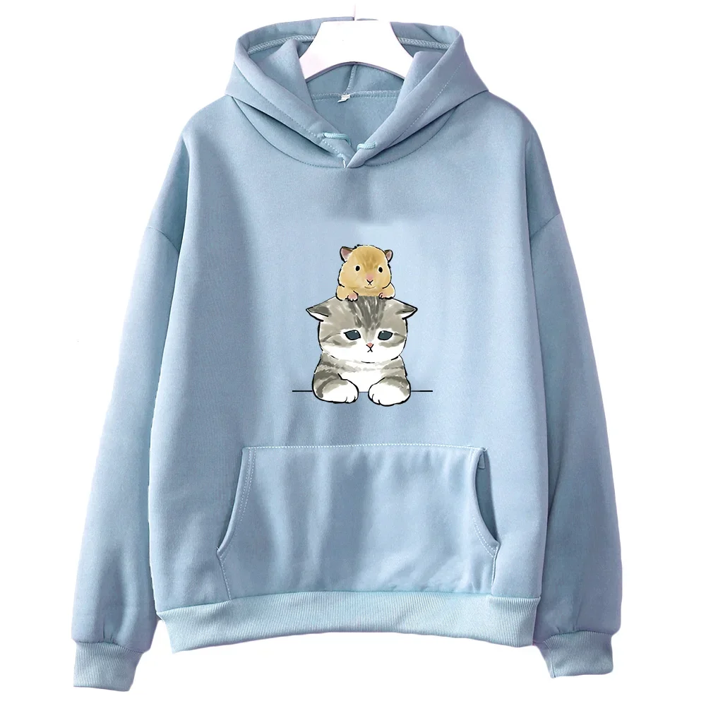 Sudadera con capucha con estampado de gato para mujer, ropa de chándal Kawaii con estampado de Mascota, jerséis de lana, otoño