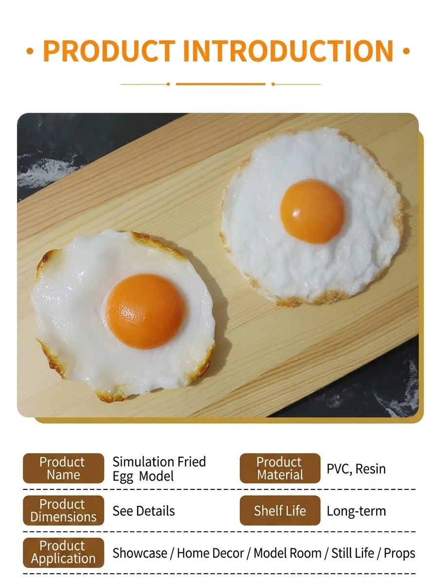 Simuliertes Spiegelei-Modell, Künstliches Lebensmittel-Spielzeug, Sunny-Side-Up-Ei-Requisite für die Präsentation und Dekoration in westlichen Restaurants – Detail 1