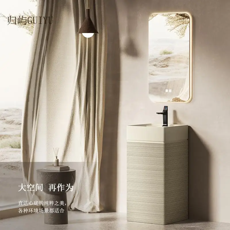 Retro column basin New Chinese bathroom column type wash basin Outdoor villa wabi sandy wind floor wash basin