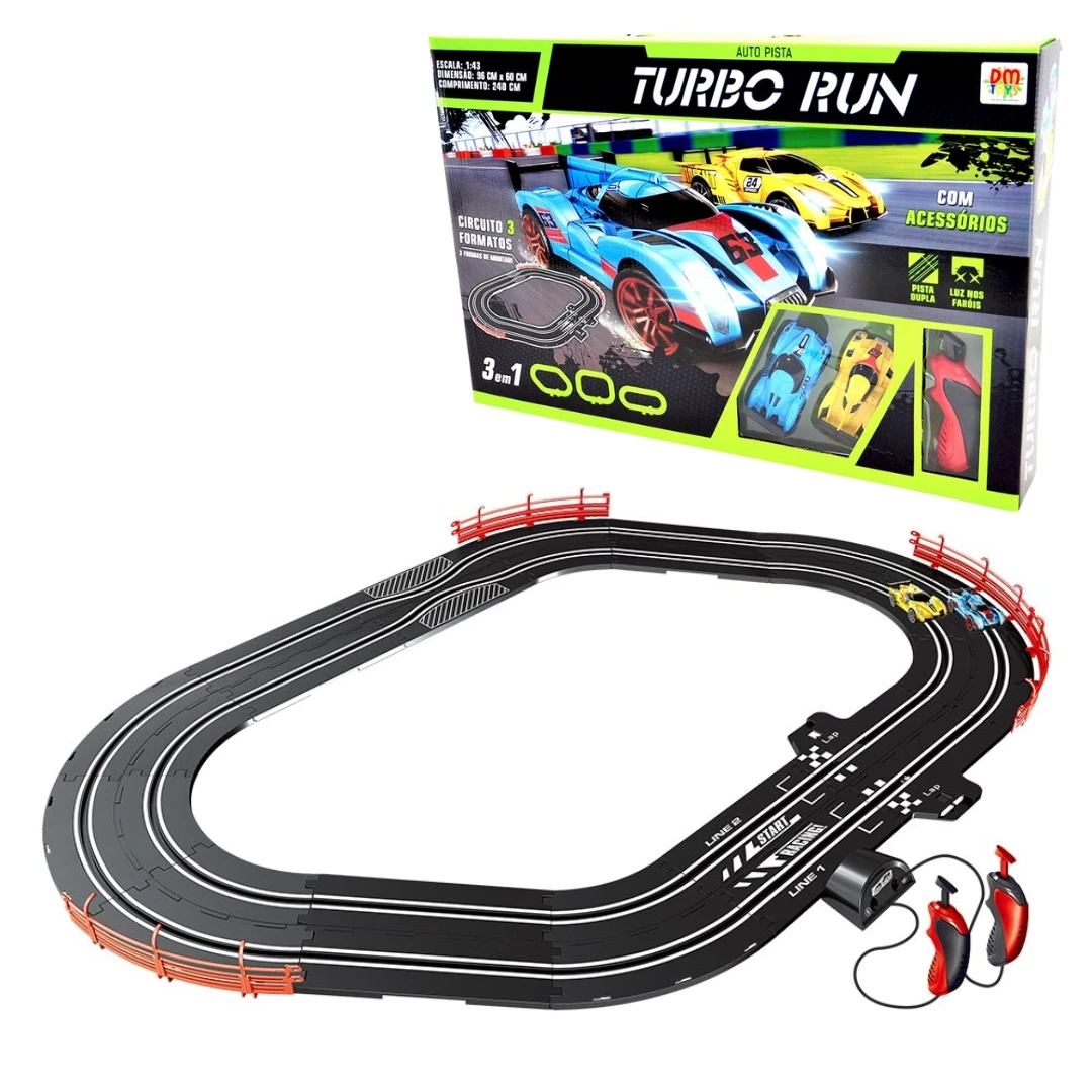 Auto Tram Turbo Run Racing Circuit 3 Formats 240cm Autorama Dm Toys DMT5891