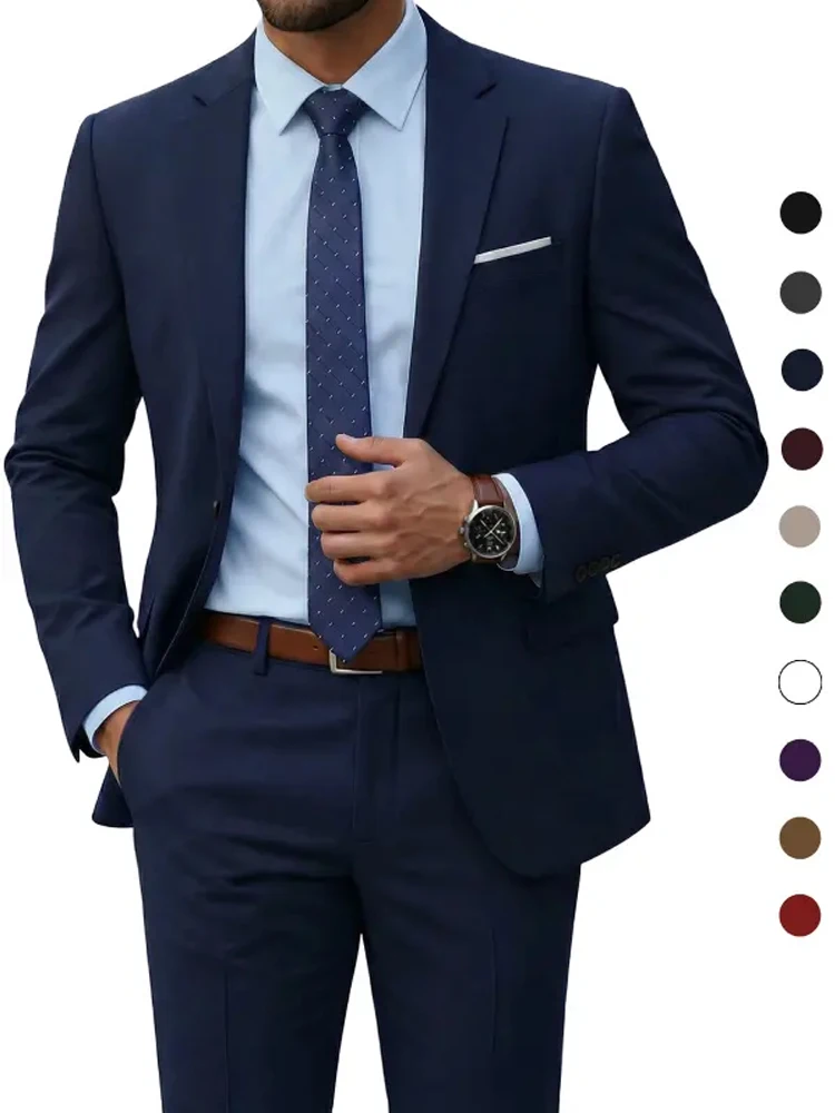 

( Blazer + Pants ) Men's 2 Piece Suit Random Tie Included, Wedding & Business Dinner Male Formal Menswear Prom & Office Wear