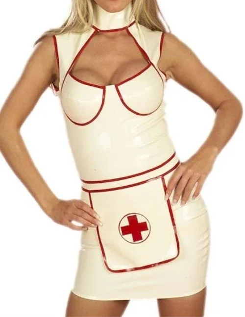 

Hot Sale Latex Rubber Dress Cosplay Nurse Sleeveless Black red 0.4mm Party S-XXL