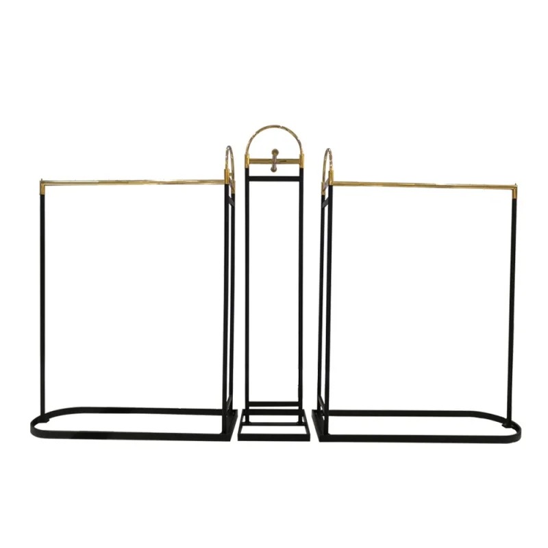 Custom, Zwarte Winkel Fittingen En Winkel Meubelkleding Boetiek Goud Metalen Kleding Display Rack