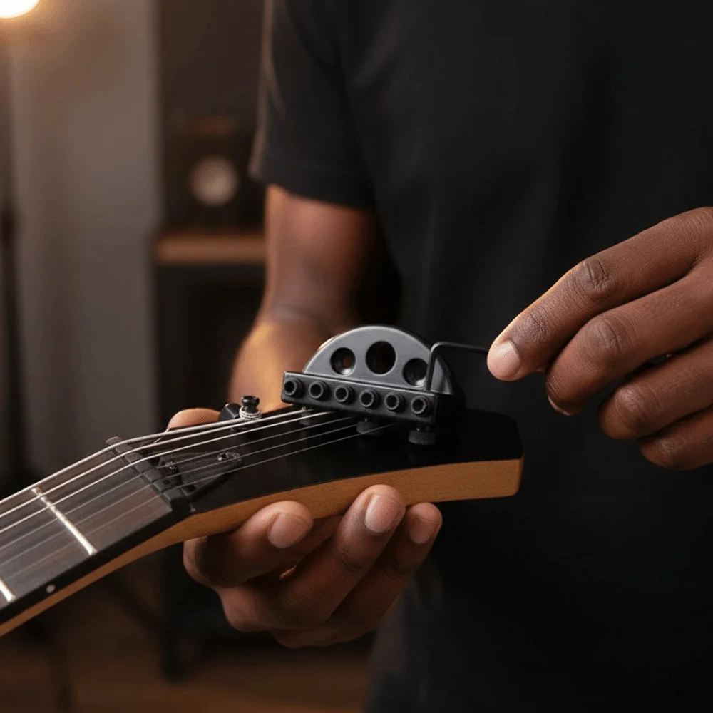 ​Zinc Alloy ​Headless Guitar Locking Nut​ ​Black ​With 2 Wrench​ ​6 String Headless Guitar Nut​ ​With 2 Screw​