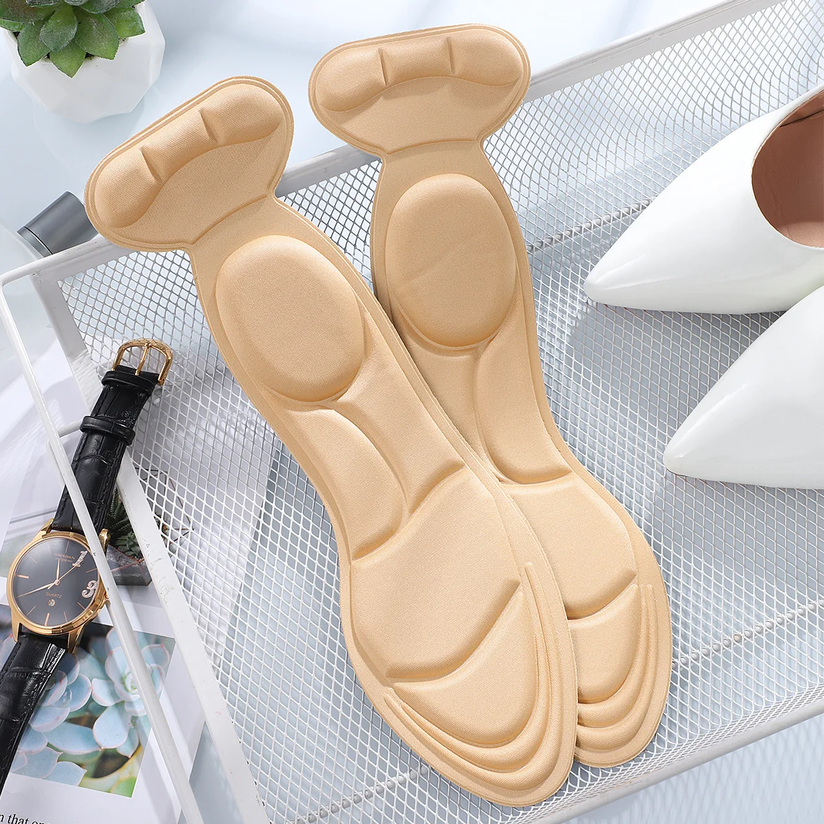 かかとクッションパッド アプリコット色 粘着式 滑り止めスポンジインサート 2 in 1 ハイヒール用 水ぶくれ かかとの痛みを軽減 快適