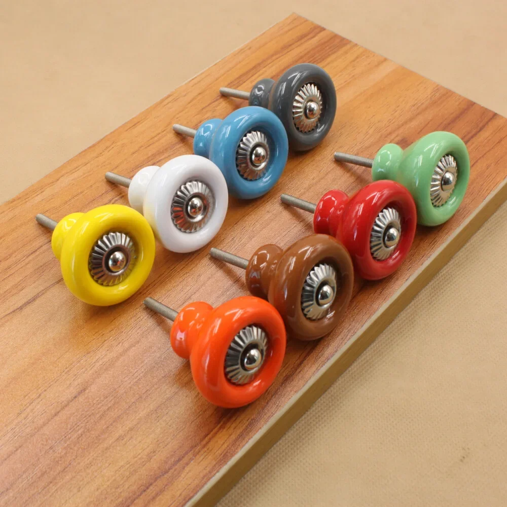 Through hole ceramic handle Chinese color cabinet wardrobe Shoe cabinet drawer Garden single hole round handle