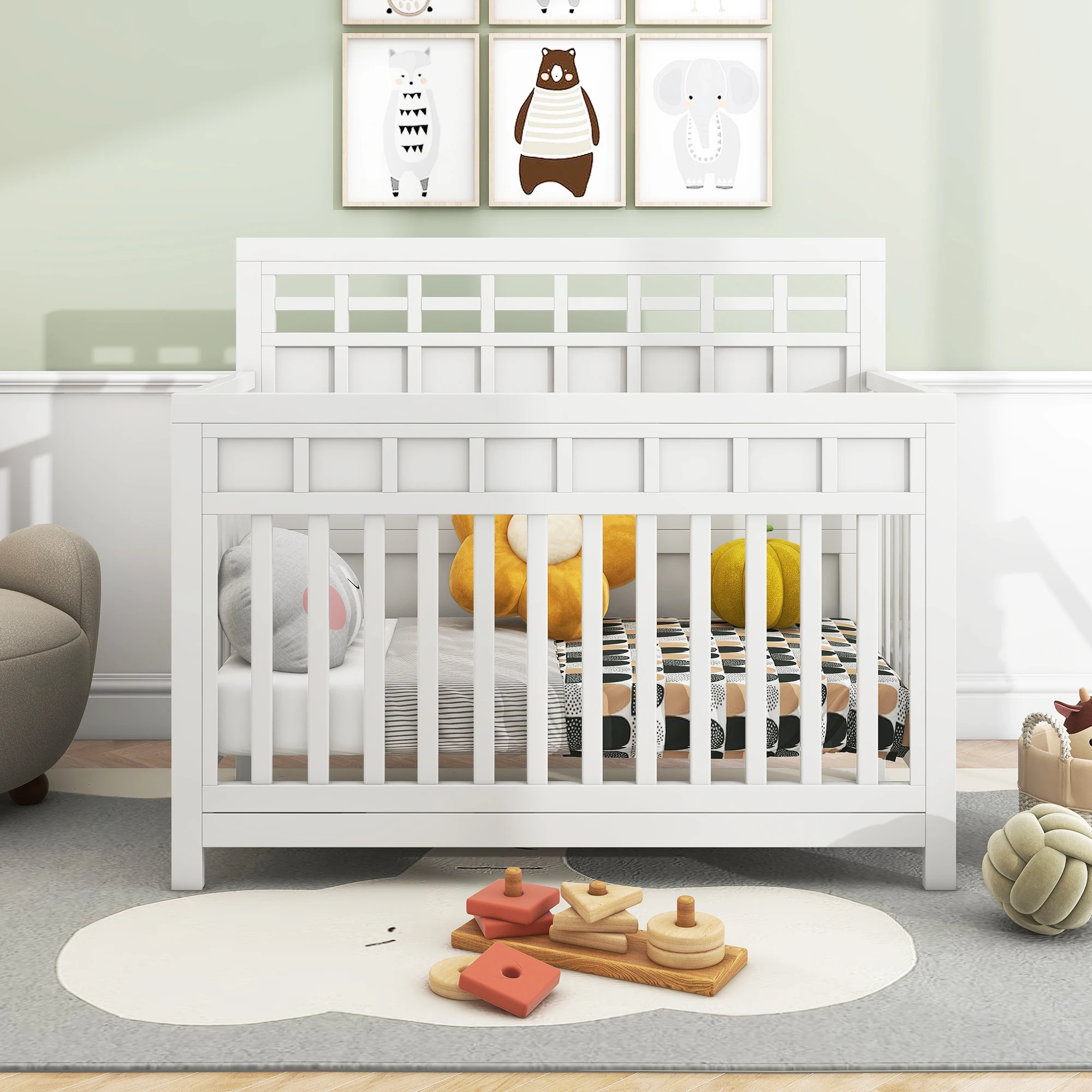 Zertifiziertes Baby-Safe-Kinder bett, Kiefern-Massivholz, ungiftiges Finish, schneeweiß