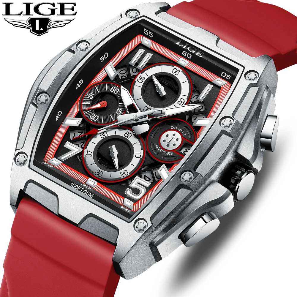 

LIGE мужские часы с хронографом, повседневные модные часы для мужчин, спортивные военные силикагелевые наручные часы с календарем, мужские часы reloj