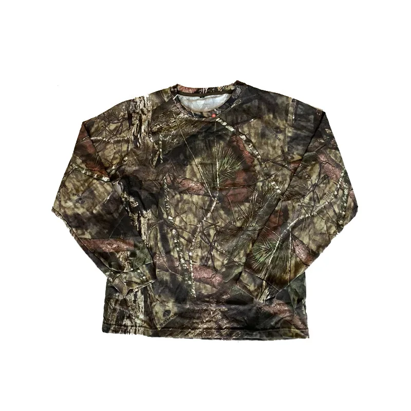 Summer Bionic Camouflage Hunting Fishing Shirt Long-Sleeved Sunshade Tees Large Size Loose Outdoor Casual Jungle Camo T-Shirt
